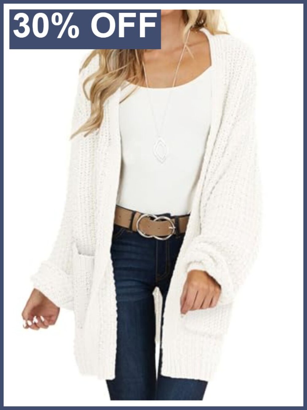 Chunky Knit Long Sleeve Cardigan Sweater Open Front Slouchy Boyfriend Style